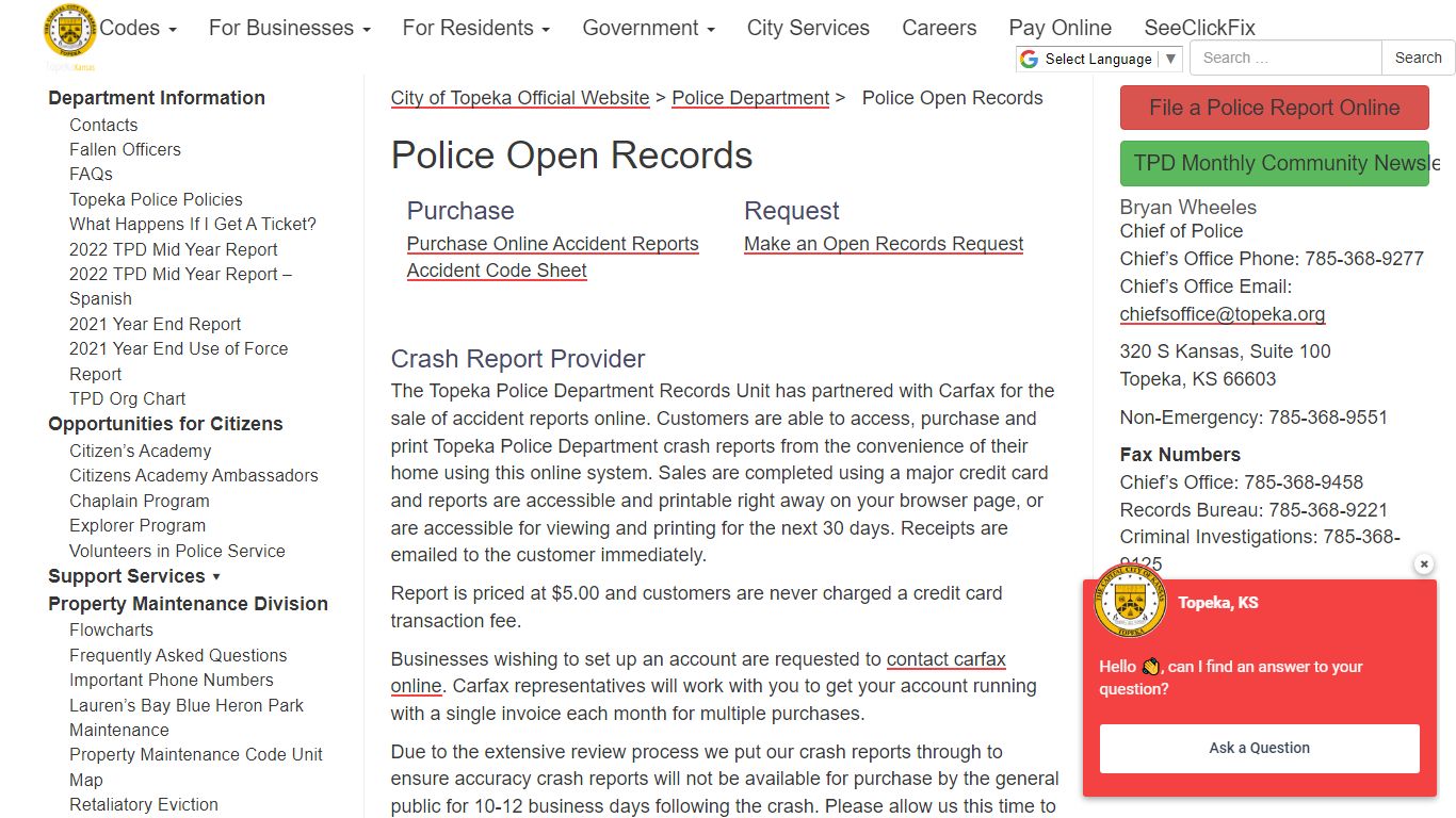 Police Open Records | Police Department - Topeka